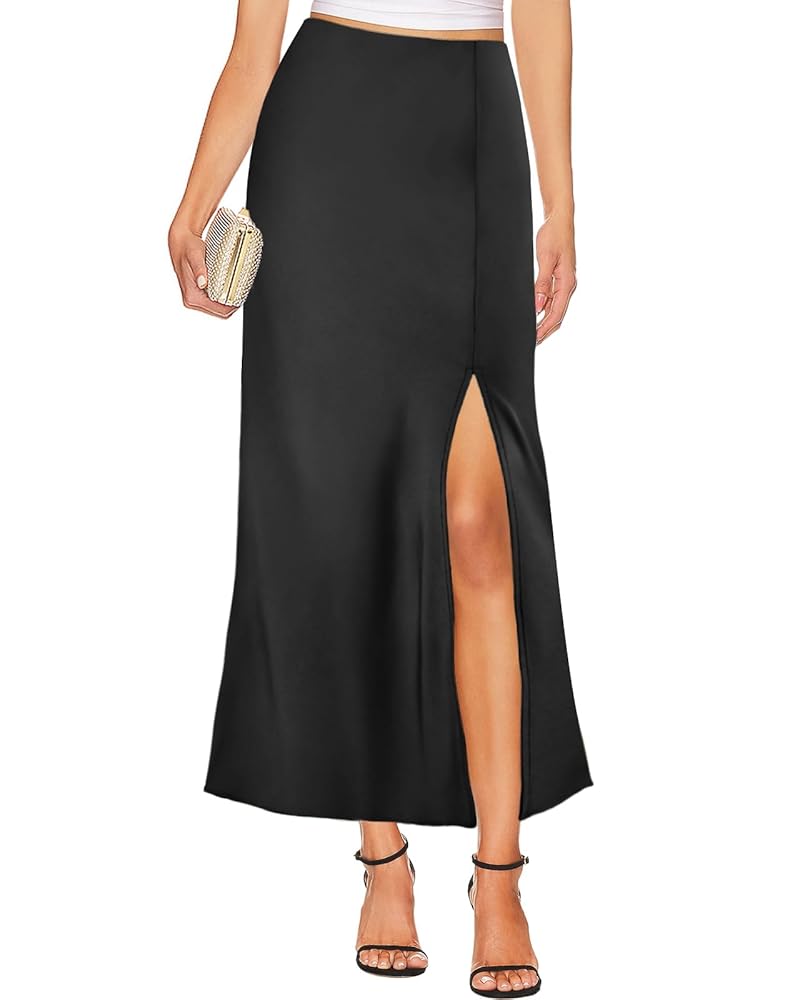 Amazon.com: Women's Satin Maxi Skirt Silk High Waisted Side